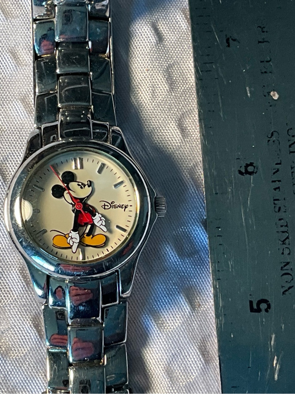 Disney Mickey Mouse Silver Bracelet Watch - Yellow & Red Accents